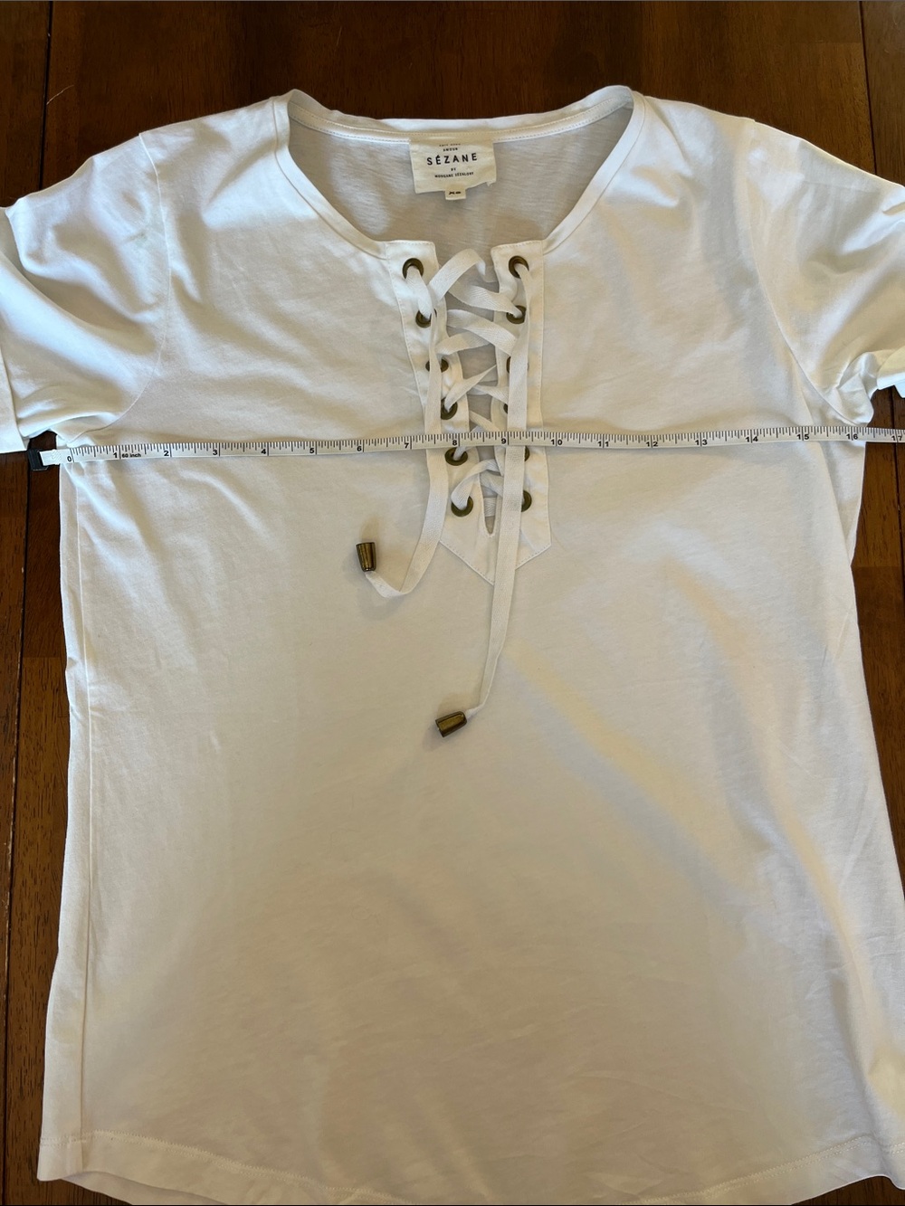 Sezane White Lace-Up Short Sleeve Cotton Tee - Picture 4 of 6